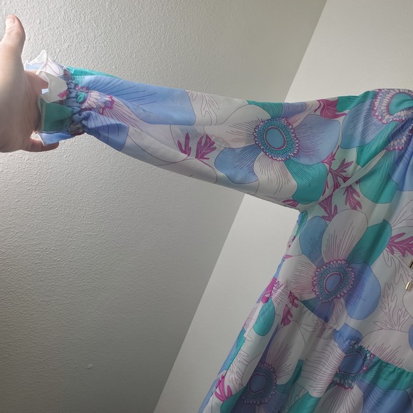 J Marie Mia Rae Long Sleeve Maxi Dress Floral Print Blue Teal Pink   S - Picture 11 of 16